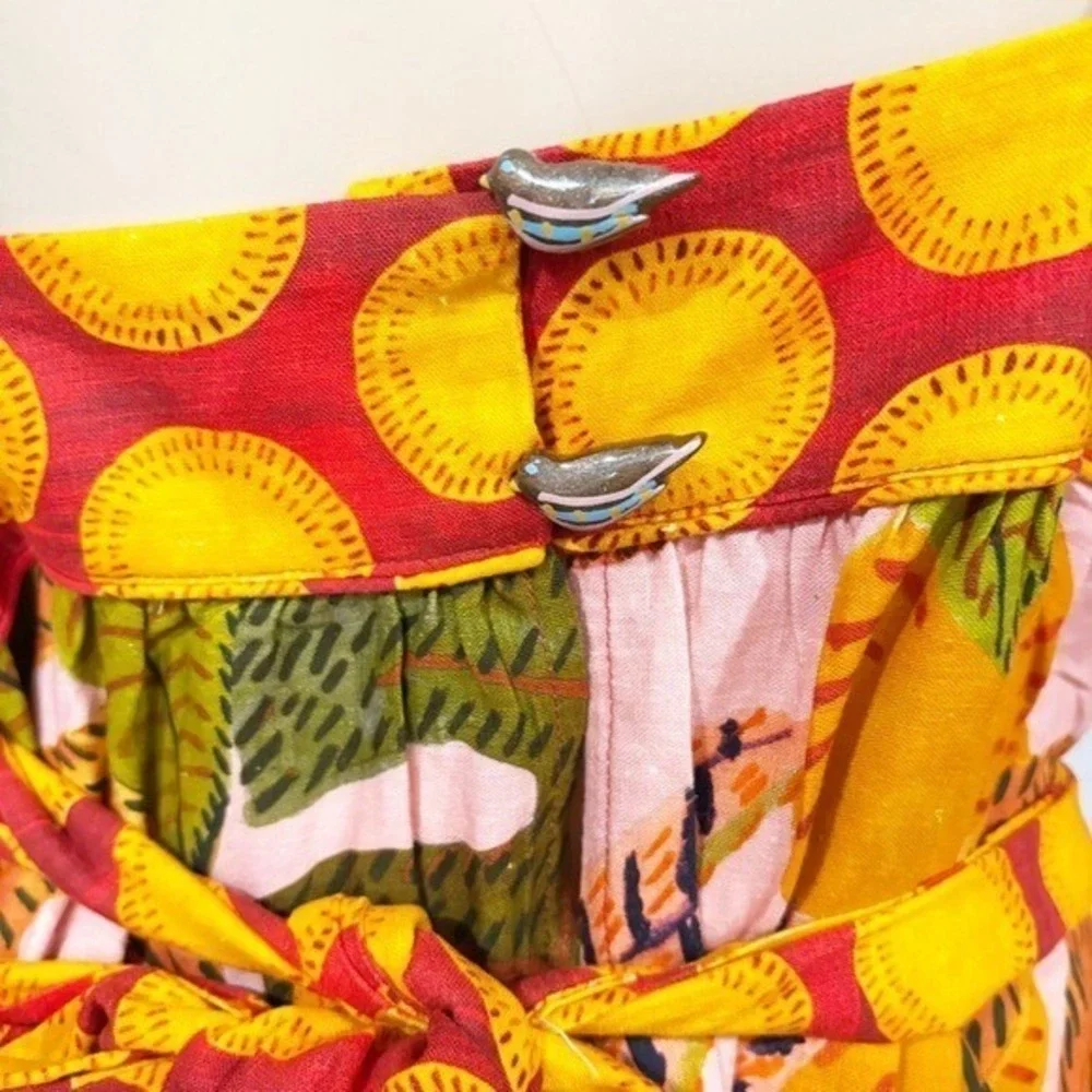 Farm Rio Summer Dream Ruffle Print Maxi Dress Red Yellow Green | Size Large - Picture 10 of 11